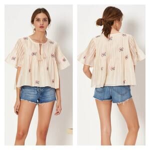 Tularosa Belton Floral Embroidered Flowy Top XS Cream